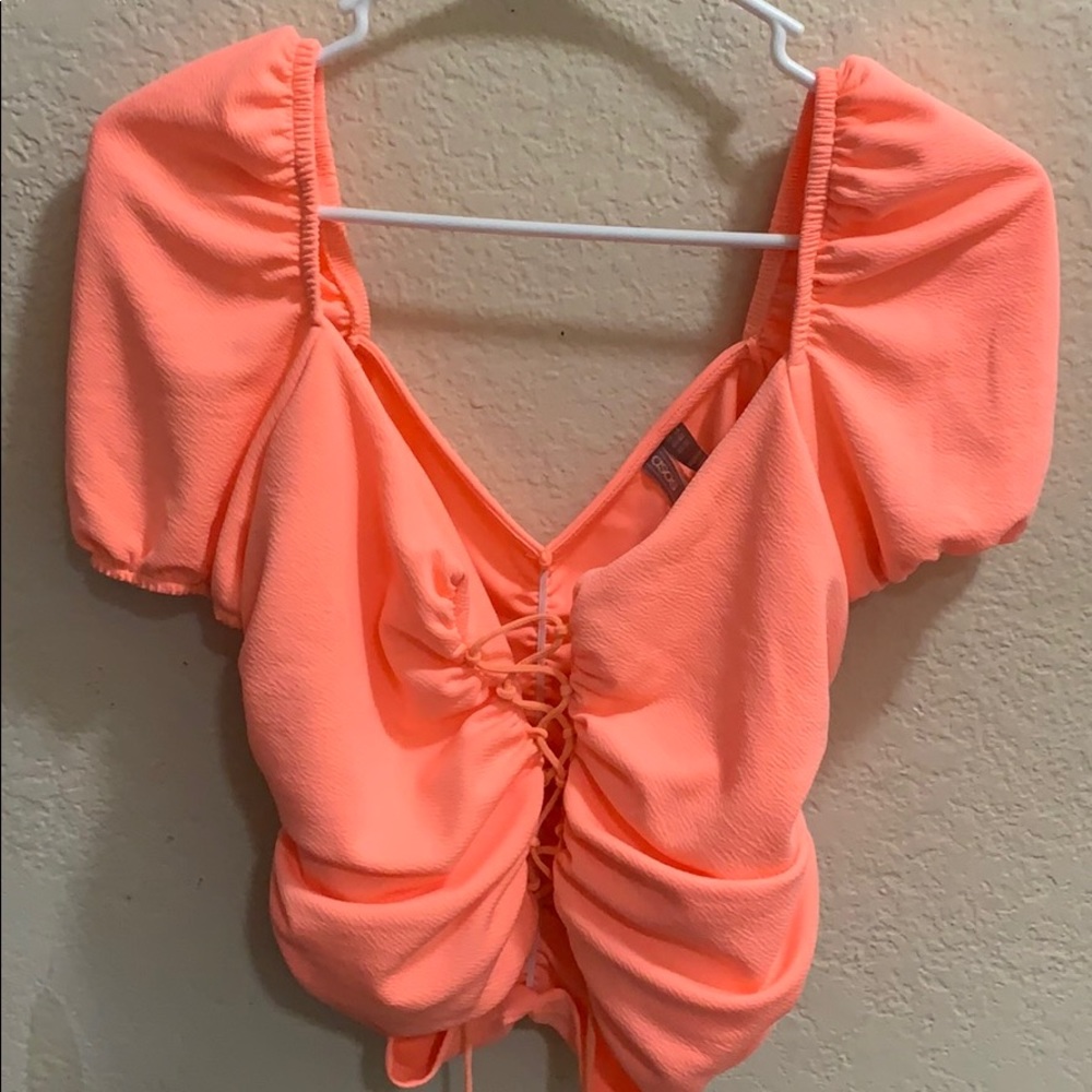 ASOS coral lace up peasant top NWT SALE!